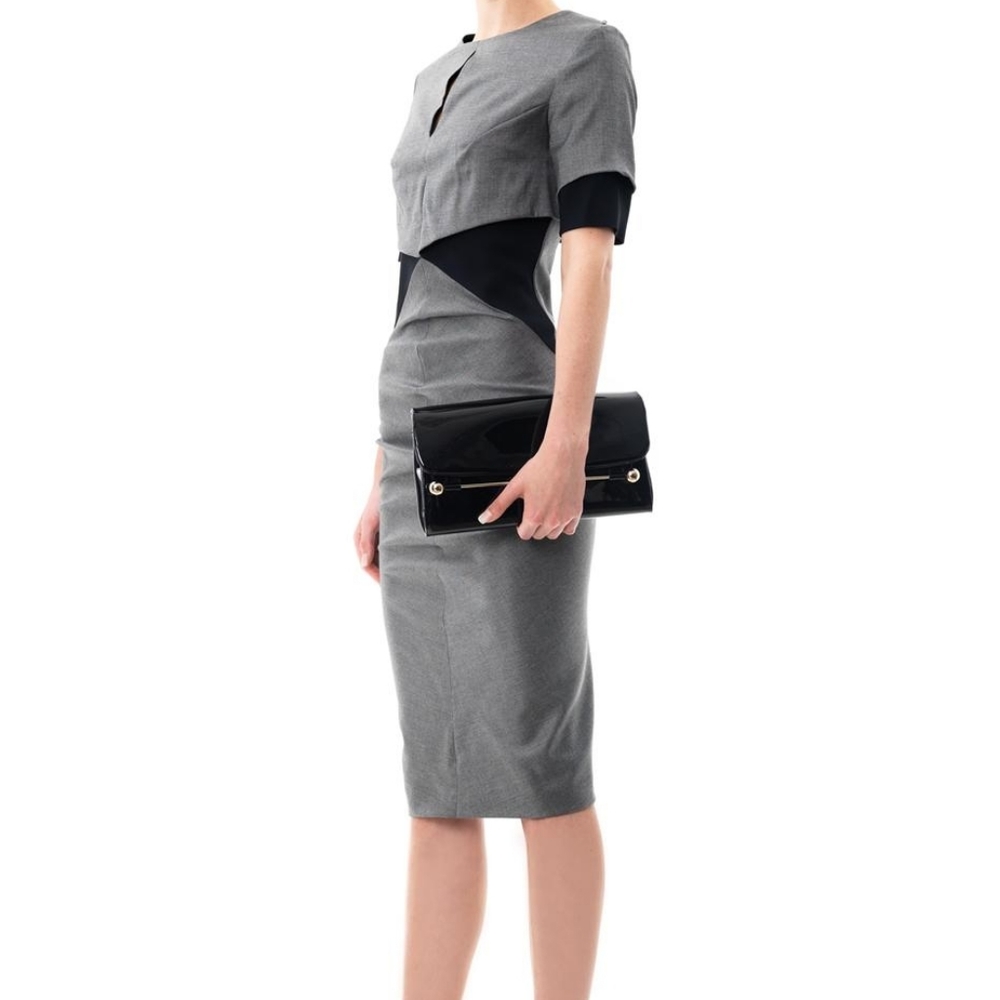 Sportmax Gray Sheath Midi Dress Crew Neck Short Sleeve